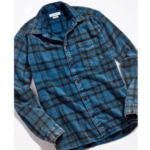 Urban Outfitters Overdyed Blue Plaid Long Sleeve Flannel